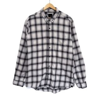 KR3W Plaid Grid Long Sleeve Button Down Shirt Mens Size XL Cotton Black & Beige